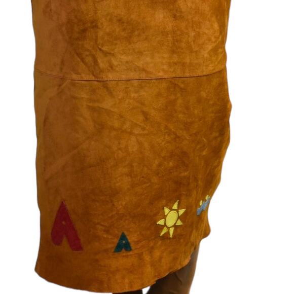 Vintage Eagles Eye Suede Skirt Brown Embroidered Straight Column Camel Size 2 XS - Picture 11 of 15